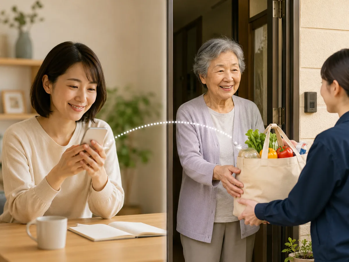 離れて暮らす親の買い物を支えるイメージ